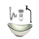 Cuba De Vidro Oval 47cm Champanhe + Valvula + Torneira  Preta