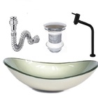 Cuba De Vidro Oval 47cm Champanhe + Valvula + Torneira  Preta