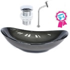 Cuba De Vidro Oval 47cm Grafite + Válvula Click + Torneira De