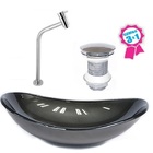 Cuba De Vidro Oval 47cm Grafite + Válvula Click + Torneira De