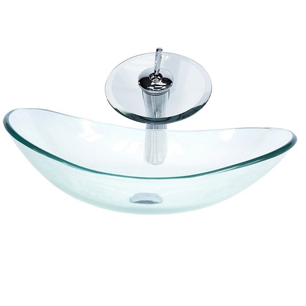 Cuba De Vidro Oval 47cm Jateada + Valvula + Torneira Cascata