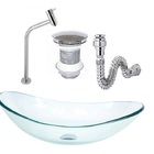 Cuba De Vidro Oval 47cm Jateada + Válvula Click + Torneira De