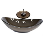 Cuba De Vidro Oval 47cm Marrom + Valvula + Torneira Cascata