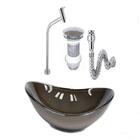 Cuba De Vidro Oval 47cm Marrom + Válvula Click + Torneira De