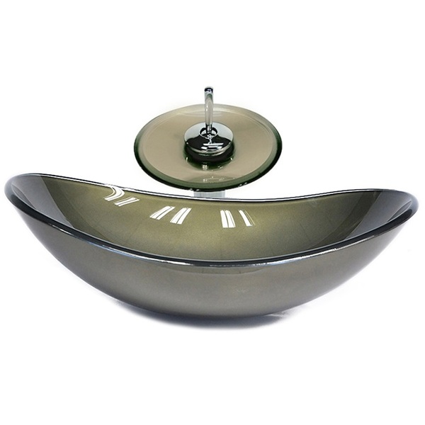 Cuba De Vidro Oval 47cm Ouro Envelhecido + Valvula + Torneira