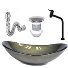 Cuba De Vidro Oval 47cm Ouro Envelhecido + Valvula + Torneira