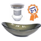 Cuba De Vidro Oval 47cm Ouro Envelhecido + Válvula Click