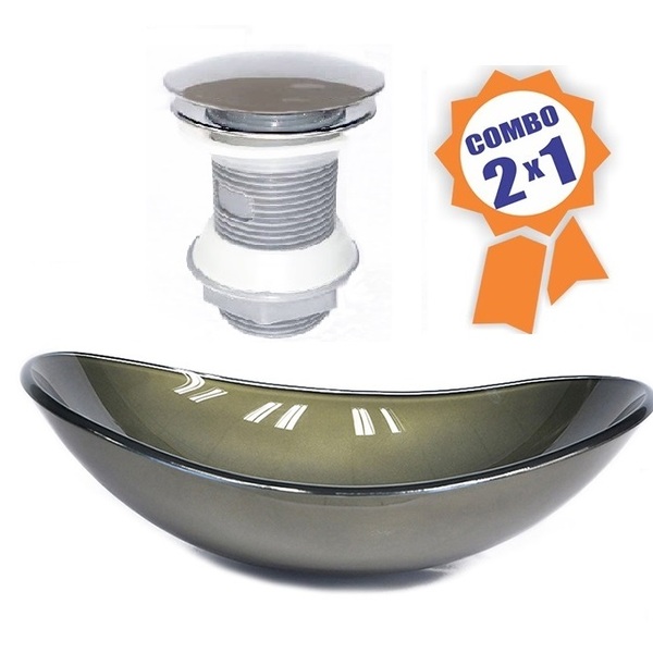 Cuba De Vidro Oval 47cm Ouro Envelhecido + Válvula Click