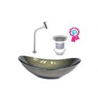 Cuba De Vidro Oval 47cm Ouro Envelhecido + Válvula Click + To