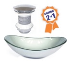 Cuba De Vidro Oval 47cm Prata + Válvula Click