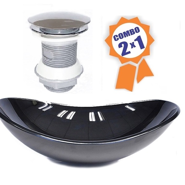 Cuba De Vidro Oval 47cm Preta + Válvula Click