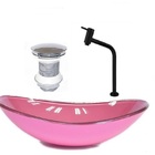 Cuba De Vidro Oval 47cm Rosa + Valvula + Torneira  Preta