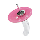 Cuba De Vidro Oval 47cm Rosa + Valvula + Torneira Cascata