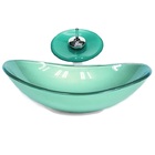 Cuba De Vidro Oval 47cm Verde + Valvula + Torneira Cascata