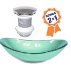 Cuba De Vidro Oval 47cm Verde + Válvula Click