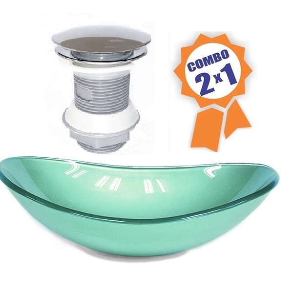 Cuba De Vidro Oval 47cm Verde + Válvula Click