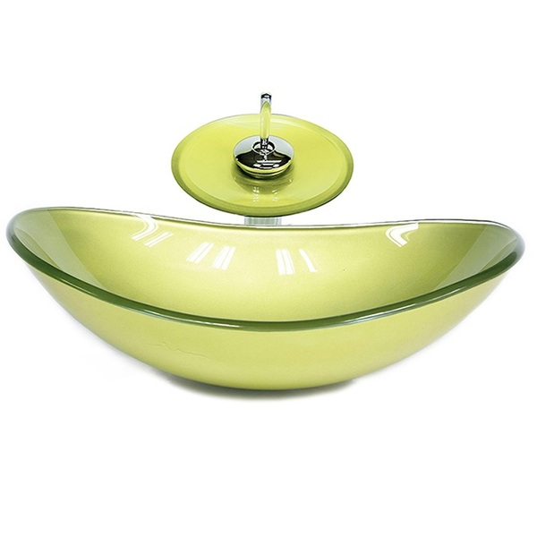 Cuba De Vidro Oval 47cm Verde Oliva + Valvula + Torneira Casc