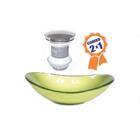 Cuba De Vidro Oval 47cm Verde Oliva + Válvula Click