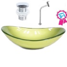 Cuba De Vidro Oval 47cm Verde Oliva + Válvula Click + Torneir