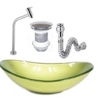 Cuba De Vidro Oval 47cm Verde Oliva + Válvula Click + Torneir