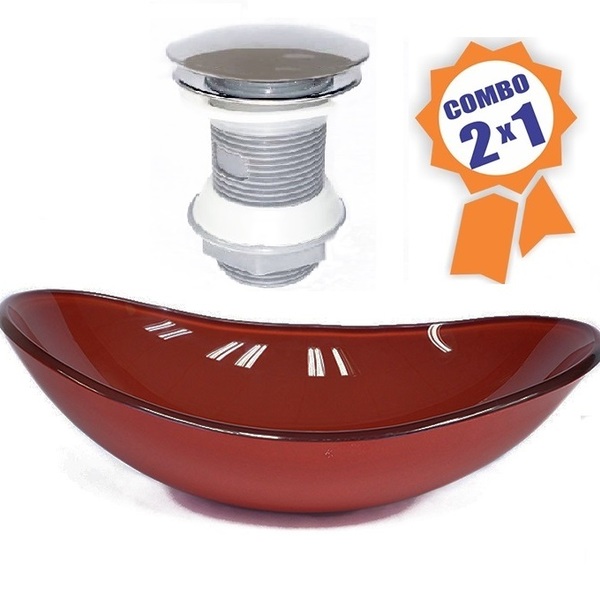 Cuba De Vidro Oval 47cm Vermelho Cereja + Válvula Click