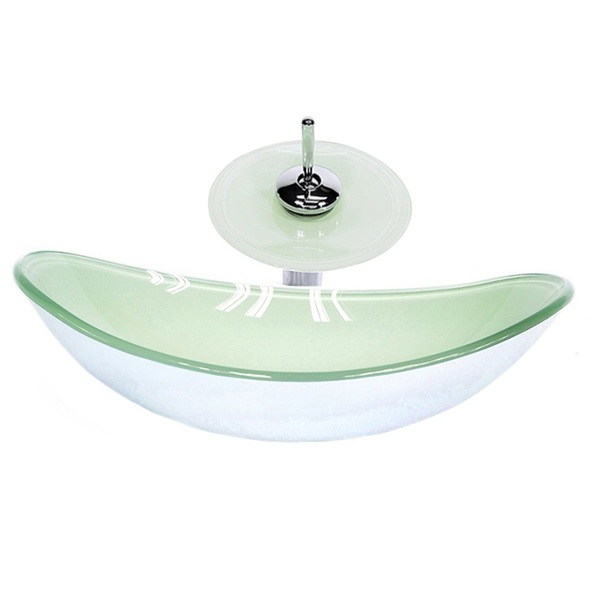 Cuba De Vidro Oval 55cm  Branca + Valvula + Torneira Cascata