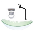 Cuba De Vidro Oval 55cm  Branca + Valvula + Torneira Preta