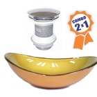 Cuba De Vidro Oval 55cm  Dourado Real + Valvula Click