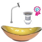 Cuba De Vidro Oval 55cm  Dourado Real + Valvula Click + Torne