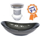 Cuba De Vidro Oval 55cm  Grafite + Valvula Click