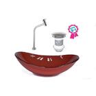 Cuba De Vidro Oval 55cm  Vermelho Cereja + Valvula Click  + T