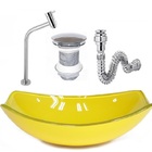 Cuba De Vidro Oval Chanfrada 46cm Amarela + Valvula + Torneir