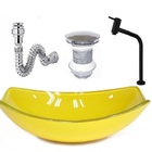 Cuba De Vidro Oval Chanfrada 46cm Amarela + Valvula + Torneir