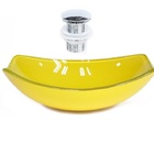 Cuba De Vidro Oval Chanfrada 46cm Amarela + Valvula Click