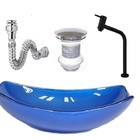 Cuba De Vidro Oval Chanfrada 46cm Azul Escuro + Valvula + Tor