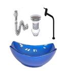 Cuba De Vidro Oval Chanfrada 46cm Azul Escuro + Valvula + Tor