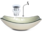 Cuba De Vidro Oval Chanfrada 46cm Champanhe + Valvula Click +