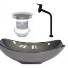 Cuba De Vidro Oval Chanfrada 46cm Grafite + Valvula + Torneir