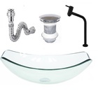 Cuba De Vidro Oval Chanfrada 46cm Jateado + Valvula + Torneir