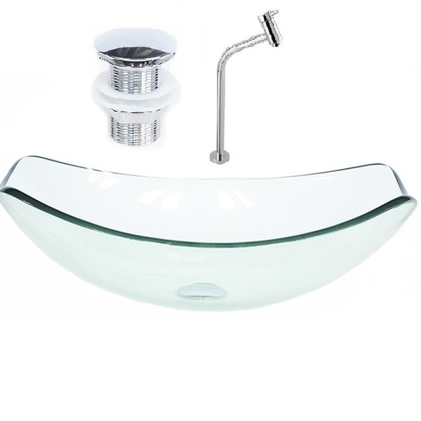 Cuba De Vidro Oval Chanfrada 46cm Jateado + Valvula Click + T