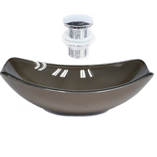 Cuba De Vidro Oval Chanfrada 46cm Marrom + Valvula Click