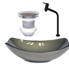 Cuba De Vidro Oval Chanfrada 46cm Ouro Envelhecido + Valvula