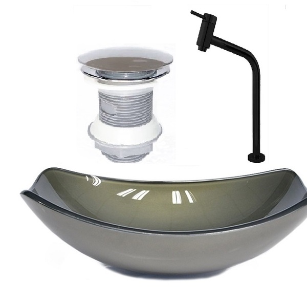 Cuba De Vidro Oval Chanfrada 46cm Ouro Envelhecido + Valvula