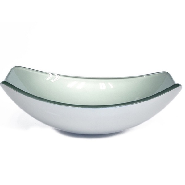 Cuba De Vidro Oval Chanfrada 46cm Prata
