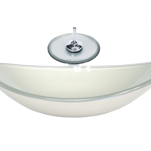 Cuba De Vidro Oval Chanfrada 46cm Prata + Valvula + Torneira