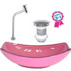 Cuba De Vidro Oval Chanfrada 46cm Rosa + Valvula + Torneira