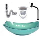 Cuba De Vidro Oval Chanfrada 46cm Verde + Valvula + Torneira