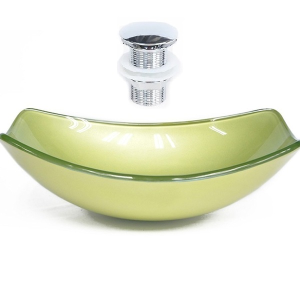 Cuba De Vidro Oval Chanfrada 46cm Verde Oliva + Valvula Click