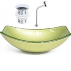 Cuba De Vidro Oval Chanfrada 46cm Verde Oliva + Valvula Click