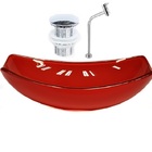 Cuba De Vidro Oval Chanfrada 46cm Vermelho Cereja + Valvula C